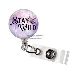 🌿✨ Stay Wild Badge Reel | Boho Retractable ID Name Tag Holder